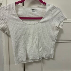 Brandy Melville White Ribbed Crop T-Shirt